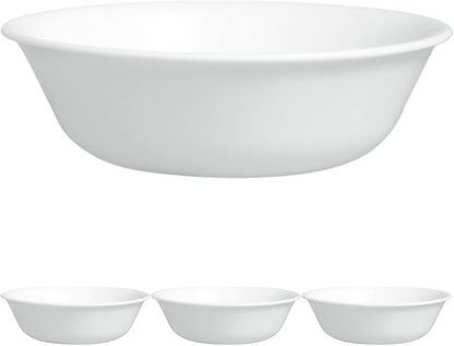Corelle Vitrelle 4-Pieces 18-Oz Soup/Cereal Bowls Chip & Crack Resistant Glass Dinnerware Set Bowls, Winter Frost White (Pack of 4)