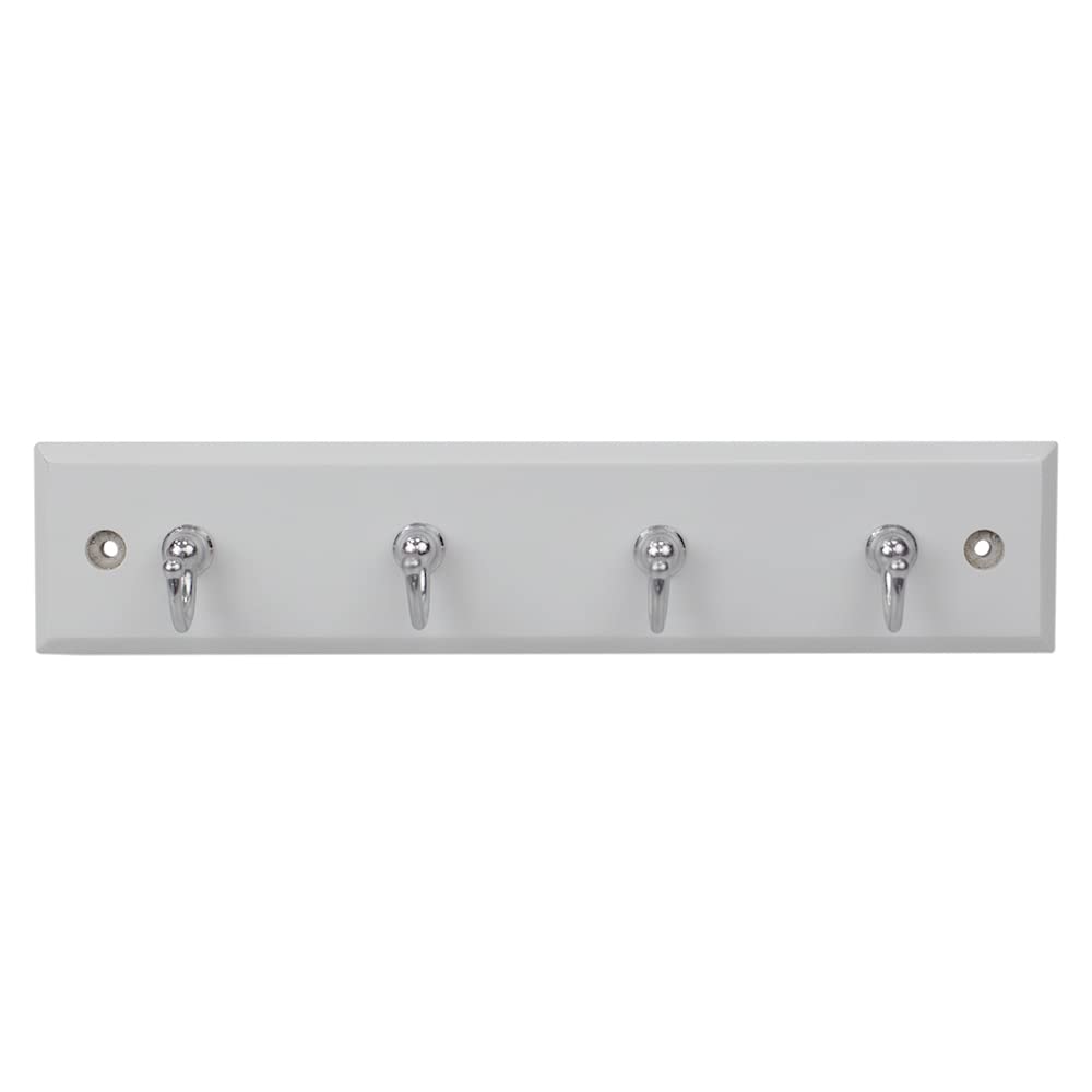 Wall-Mounted Key Hanger for Wall (White), by Home Basics | Includes 4 Key Hooks | MDF and Steel Key