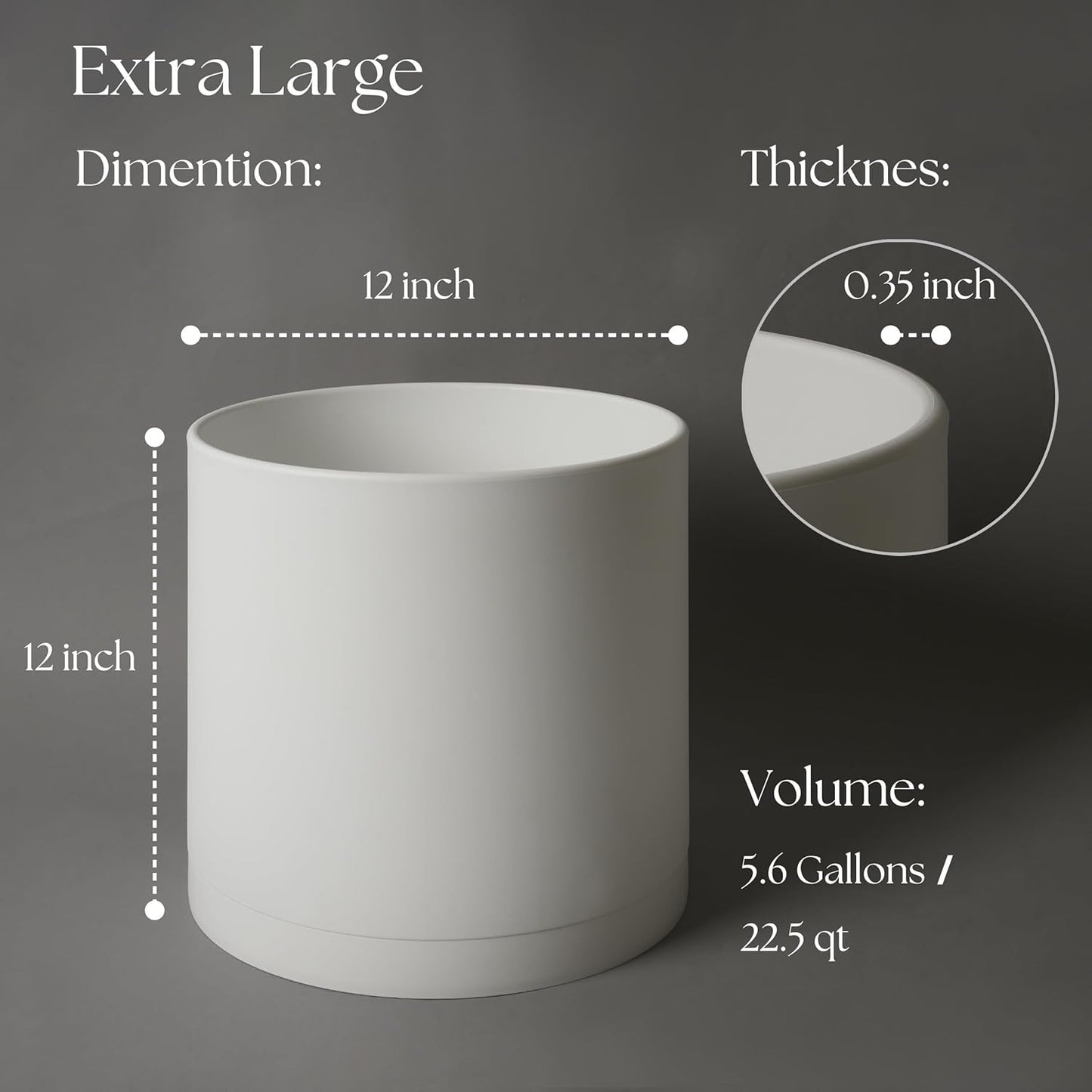 Modern 12 Inch Plant Pot with Drainage Hole & Saucer – Indoor Outdoor White Planter, Lightweight Durable Plastic