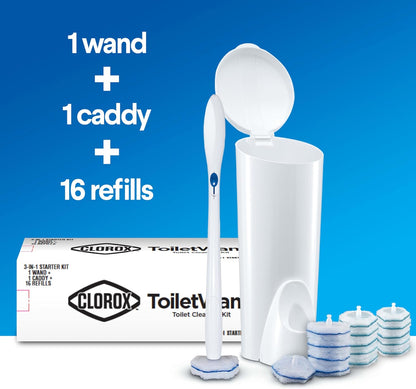 Bulk Disposable Toilet Cleaning Wand System with 96 Refill Pads, No-Touch Toilet Brush Kit with Storage Caddy, Deep Cleaning Bathroom Solution