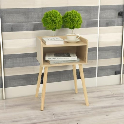 MaxSmeo Nightstand, Mid Century Modern Side Table Bedroom with Storage, Small End Bedside Table with Solid Wood Legs for Living Room, Office Small Spaces (Natural)