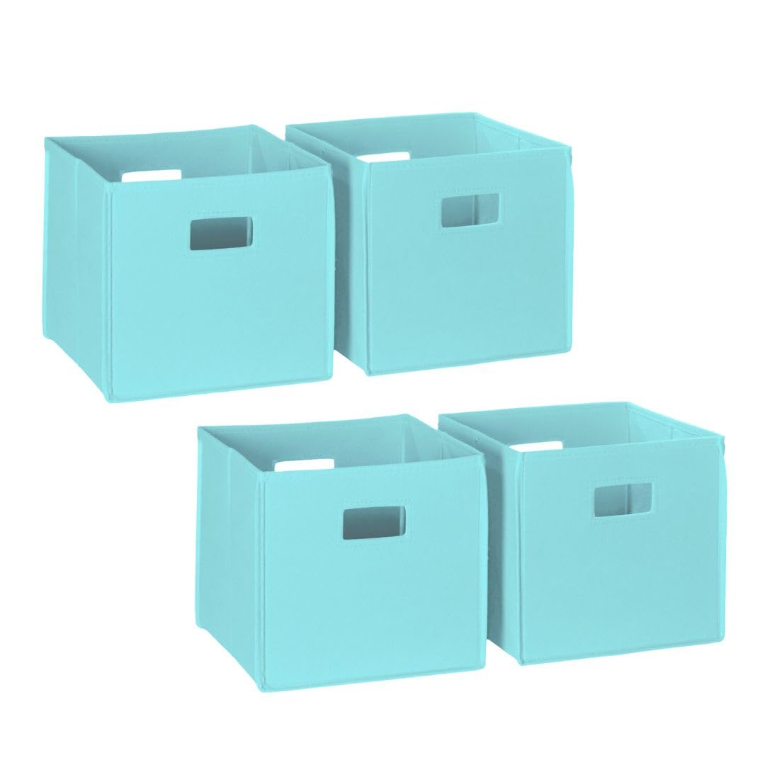 RiverRidge Folding Storage Bins - 4-pack of 10in Tall Aqua Cubes