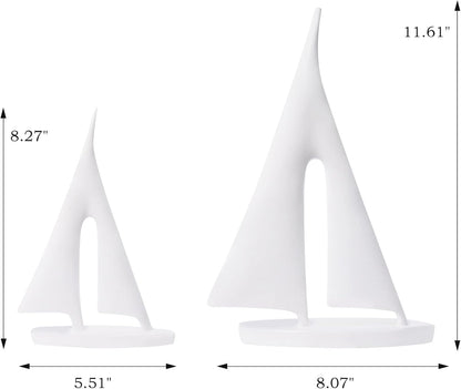 Modern Sculptures Home Decor, Sailboat Decor Ornament, Boat Decorations Statue Decor, Art Sculptures and Statues, Sailboat Gifts Home Office Bathroom Shelf Decor (White-2 Pack)