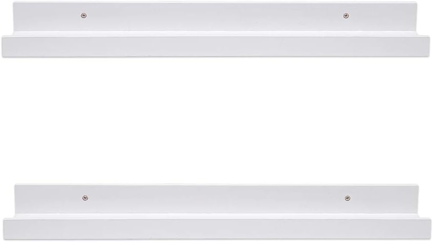 AZSKY White Floating Shelves Wall Mounted Set of 2, 24 Inch Picture Ledge Shelf for Storage Bedroom Bathroom Kitchen Living Room Office Modern Rustic Style Display Shelves (Solid Pine Wood)