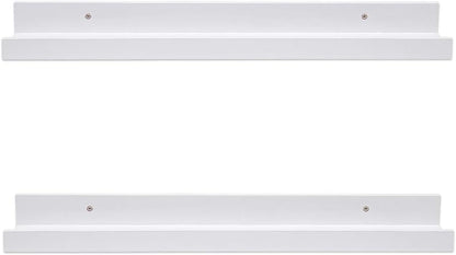 AZSKY White Floating Shelves Wall Mounted Set of 2, 24 Inch Picture Ledge Shelf for Storage Bedroom Bathroom Kitchen Living Room Office Modern Rustic Style Display Shelves (Solid Pine Wood)