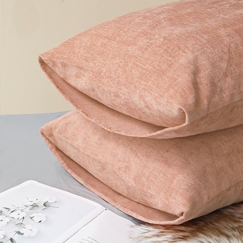 CaliTime Throw Pillow Covers Decorative 20 X 26 Inches Pack of 2 Cozy Chenille Standard Pillow Shams Cases for Couch Sofa Bed Living Room Home Dusty Pink