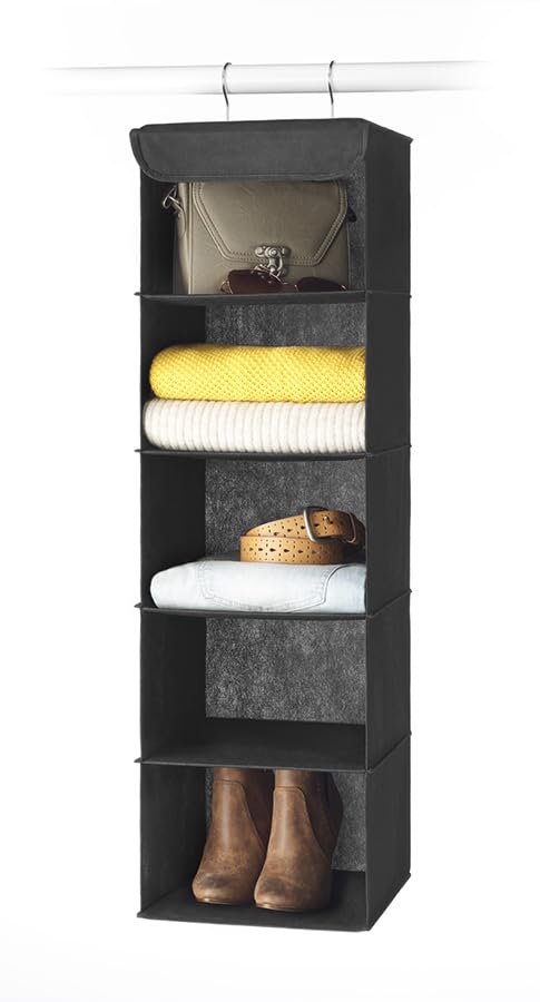 Whitmor 5 Tier Shelf Hanging Closet Organizer, Hanging Shelves with 2 Sturdy Metal