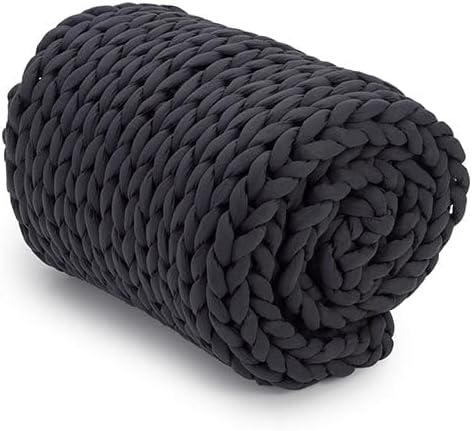 Nuzzie Chunky Knit Blanket - Breathable, Cooling, Hand Made Knit Throw Blanket for Sleep - Machine Washable, Stylish Decor Design (Charcoal, Full | 16lbs | 48"x72")