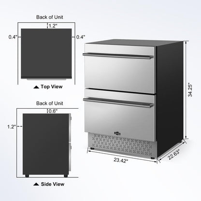 Tylza 24 Inch Under Counter Drawer Fridge, Built-in Beverage Refrigerator for Home and Commercial Use, Stainless Steel Door, Fast Cooling, Low Noise, 37-65 °F