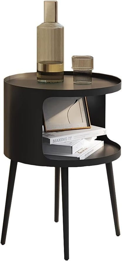 Modern Side Table,Round end Table with Open Storage,Metal nightstand,Bedside Table for Living Room,Bedroom