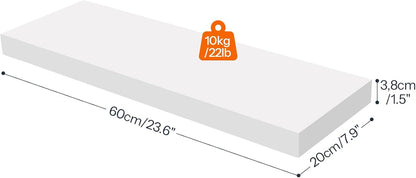 HOOBRO Floating Shelves for Wall, Wall Mounted Shelf Set of 2, 23.6" Hanging Shelf with Invisible Brackets, for Wall in Bathroom, Bedroom, Toilet, Kitchen, Living Room, Office, White WT60BJ01