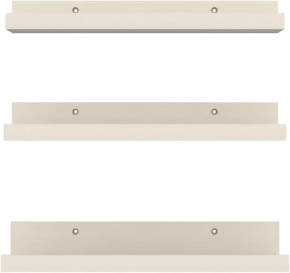 Giftgarden 16 Inch Floating Shelves Wall Mounted, Creamy White Beige Wood-Grain Wooden Ledge Shelf for Bathroom Bedroom Living Room Kitchen Nursery, Set of 3 Different Sizes