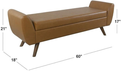 HomePop Modern Storage Bench with Wood Legs Home Décor|Bench with Storage for Living Room & Bedroom - Faux Leather Brown