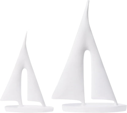 Modern Sculptures Home Decor, Sailboat Decor Ornament, Boat Decorations Statue Decor, Art Sculptures and Statues, Sailboat Gifts Home Office Bathroom Shelf Decor (White-2 Pack)