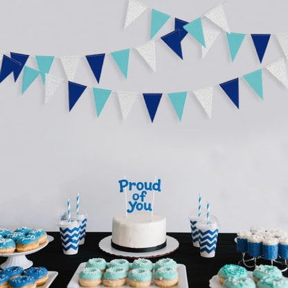 30 Ft Navy Blue Silver Pennant Banner Royal Blue Hanging Paper Triangle Bunting Flag Garland for Birthday Bridal Baby Shower Wedding Ahoy Achor Nautical Pirate Theme Party Decorations Supplies