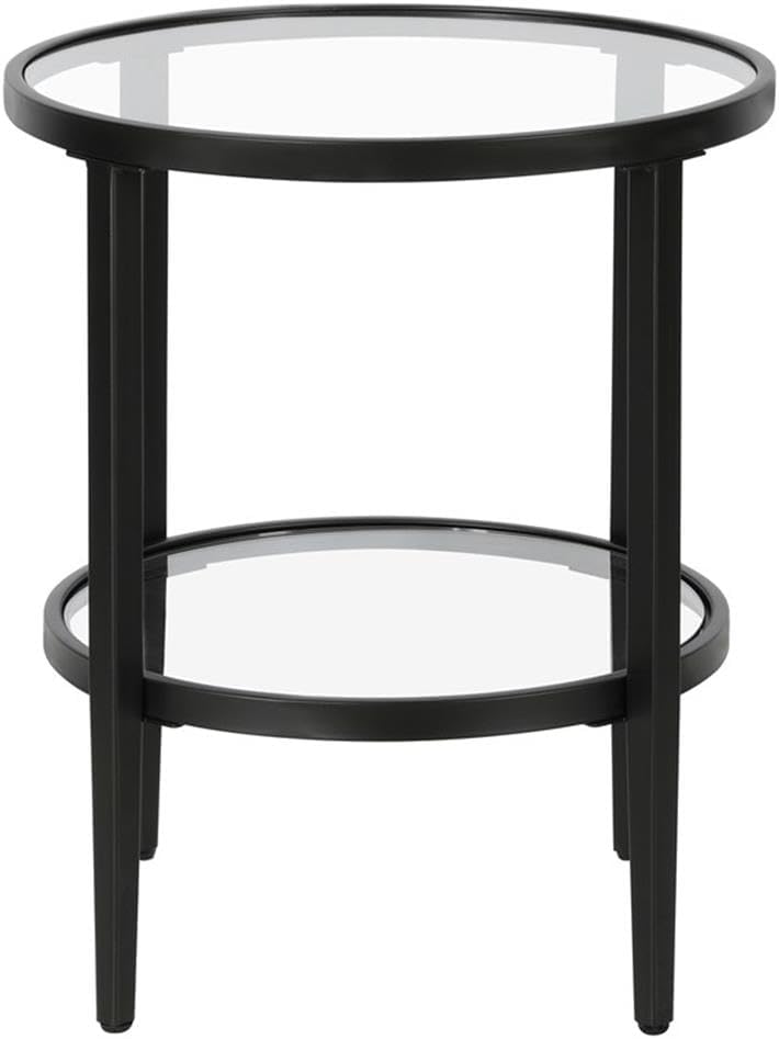 Henn&Hart 20" Wide Round Side Table with Glass Shelf in Blackened Bronze, Table for Living Room, Bedroom
