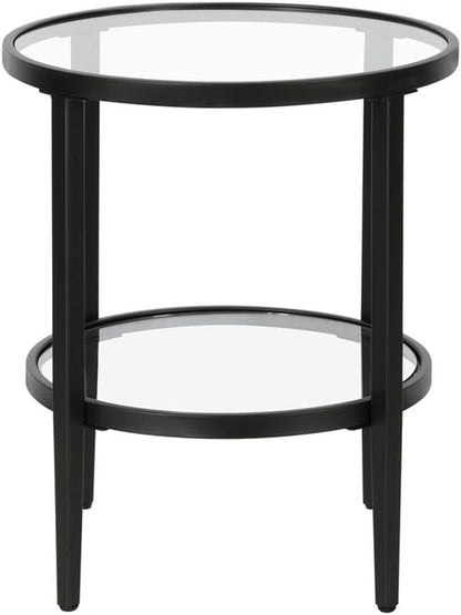 Henn&Hart 20" Wide Round Side Table with Glass Shelf in Blackened Bronze, Table for Living Room, Bedroom
