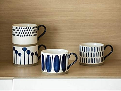 Koja 15 oz. Elegant Hand Painted Decorative Large Porcelain Ceramic Mug Set. 4 Decorative Mugs. Colorful Gift Pack. Impress & Entertain Family & Guests. Dishwasher Microwave Safe.