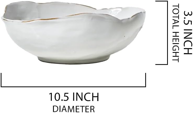 Serene Spaces Living Medium Free-Form Edge Glazed Ceramic Bowl – Stylish Fruit Bowl, Dinnerware, and Decorative Centerpiece for Vintage Weddings and Events, 10.5" Long, 8.5" Wide and 3.5" Tall