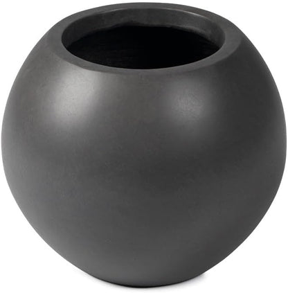 Ash & Ember Onyx 16" D Ceramic Indoor Outdoor Round Sphere Planter, Charcoal, Home Décor Evergreen Weather Resistant Modern Planter Pot, Seamless Herb & Seasonal Flower Garden Box