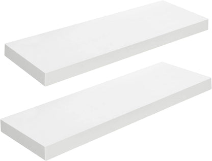 HOOBRO Floating Shelves for Wall, Wall Mounted Shelf Set of 2, 23.6" Hanging Shelf with Invisible Brackets, for Wall in Bathroom, Bedroom, Toilet, Kitchen, Living Room, Office, White WT60BJ01