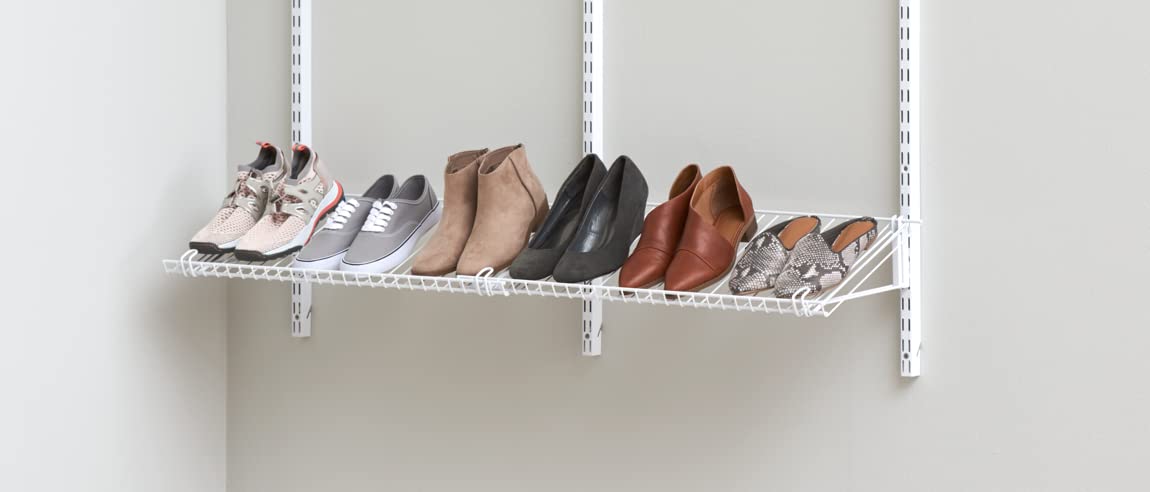 Rubbermaid Customizable Wall Mount Shoe Shelf, White, for Home/House/Closet/Laundry/Linen