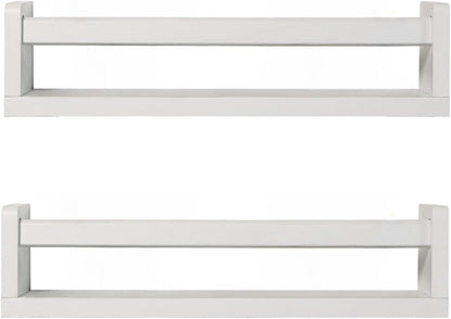 Nursery Book Shelves | Set of 2 Wood Floating Shelves for Kids Room, Kitchen Spice Rack, or Rustic Wall Mounted | Farmhouse Bathroom Décor (White)