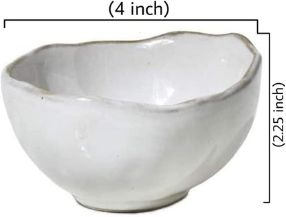Serene Spaces Living Set of 4 Extra Small Free-Form Edge Glazed Ceramic Bowl, Centerpiece for Vintage Weddings, Events, Home Décor, Measures 4" Diameter, 2.25" Tall