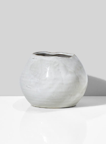 Serene Spaces Living Glazed Ceramic Fishbowl Vase- Centerpiece for Vintage Weddings, Events, Measures 4" Tall and 5" Diameter