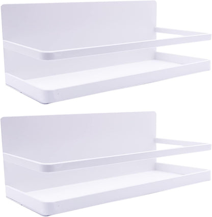 Magnetic Spice Rack Refrigerator Side Magnetic Spice Rack Kitchen Magnetic Shelf Magnetic Fridge Shelf Perfect Space Saver for Kitchen/Apartment 2 Pack (White)