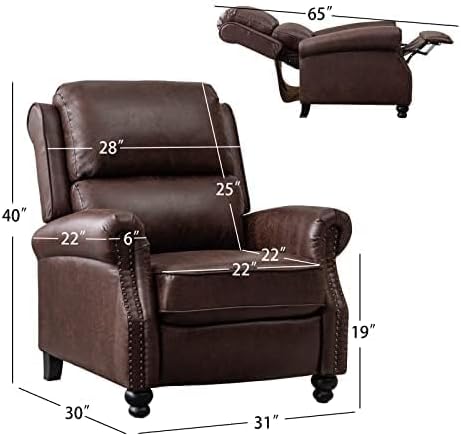CANMOV Pushback Recliner Chair Set of 2，Leather Armchair Push Back Recliner with Rivet Decoration Single Sofa Accent Chair for Living Room, Reddish Brown