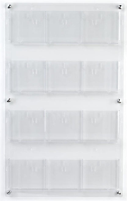 Displays2go Acrylic Brochure Rack, Wall-Mount, 4-Tiered, 12 to 24 Adjustable Pockets - Clear (2RP12CLR)