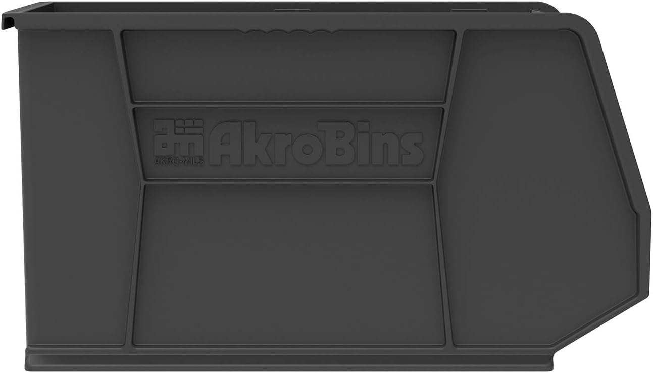 Akro-Mils 30265 AkroBins Plastic Storage Bins, 18"x8.25"x9", Black, 6-Pack