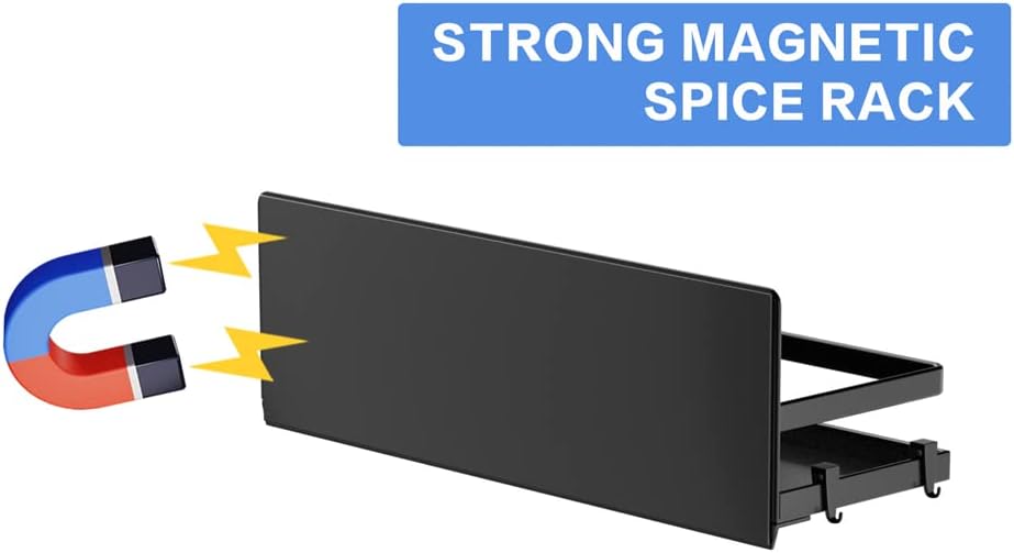 Magnetic Spice Rack Refrigerator Magnetic Shelf Fridge Organizer Space Saver Container for Kitchen/Apartment, Drill free, Black 4 Packs