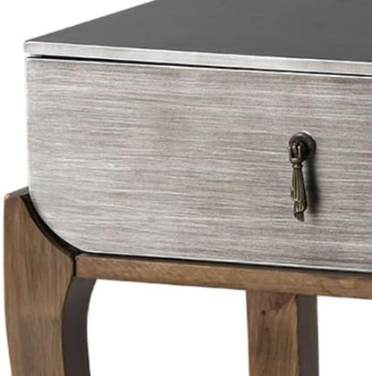 COSIEST Set of 2 Rustic Nightstand, 2-Tier Farmhouse Bedside Table, Wood Accent End Table with Storage Drawer and Open Display Shelf for Bedroom Nursery Living Room (Walnut & Silver)