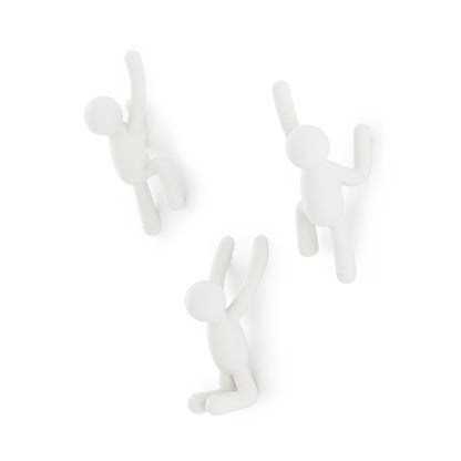 Umbra Buddy Wall Hooks, Decorative Wall Mount Coat Hooks, Set of 3, White