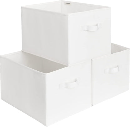 StorageWorks Storage Baskets for Shelves, Foldable Fabric Closet Storage Bins with Handles, Fabric Storage Bins Clothes Organizer, White, 3-Pack, Extra Large