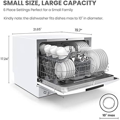 COMFEE??Portable Mini Dishwasher, Energy Star, Countertop, 6 Place Settings, with 8 Washing Programs, Speed, Baby-Care, ECO& Glass, Dish Washer for Dorm, RV& Apartment, White