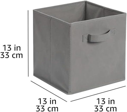 Amazon Basics Collapsible Fabric Storage Cube Bins Organizer with Handles, Sturdy, Gray, 13-x-13-x-13-inch, Pack of 6