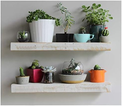 Urban Legacy Reclaimed Barnwood Planks | Floating Shelves for Wall w/Flush Mount Shelf Bracket Set Included | Set of 2 (White Wash, 24" x 7 "x 2")