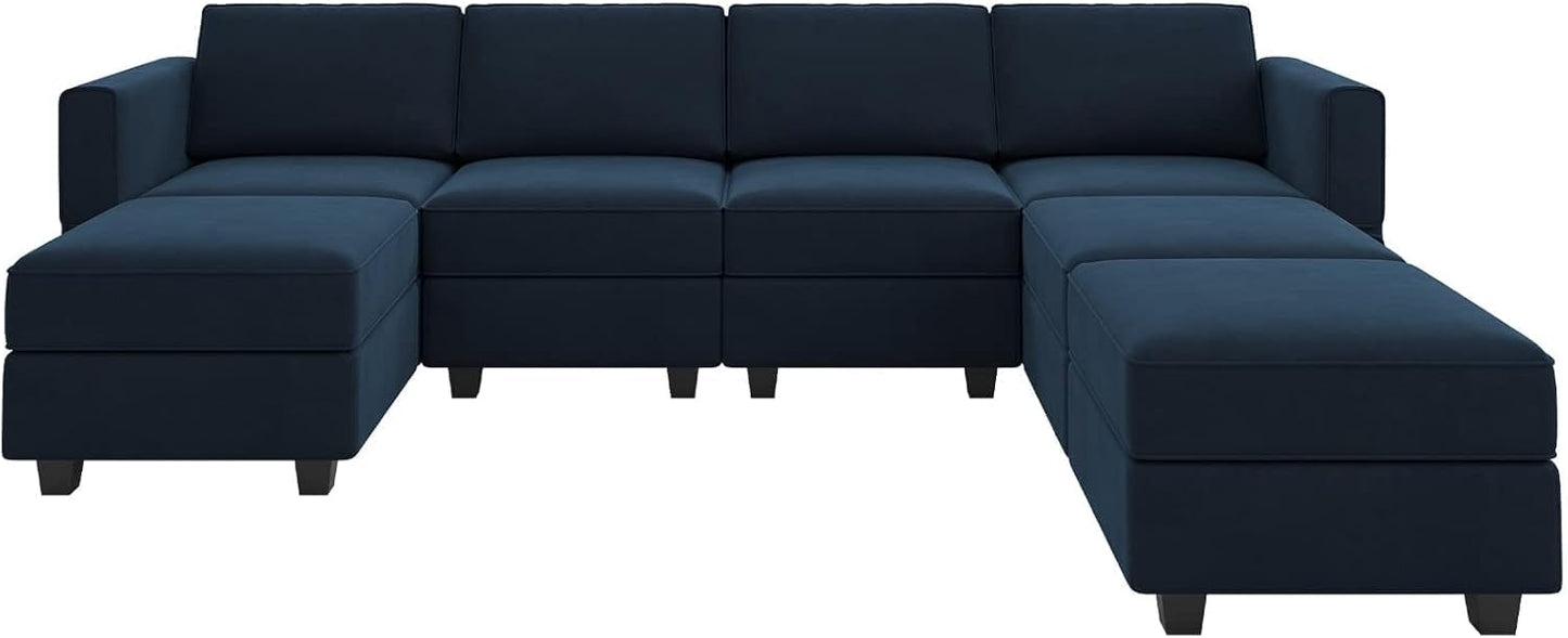 Belffin Modular Sectional Sofa U Shaped Sectional Couch with Reversible Chaises Velvet Modular Sofa with Storage Seat Blue