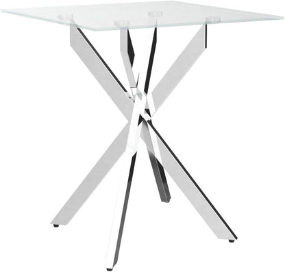 Modern Style Square Side Table with Tempered Glass Top and Metal Tubular Legs, Silver 20”Dx20”Wx22”H