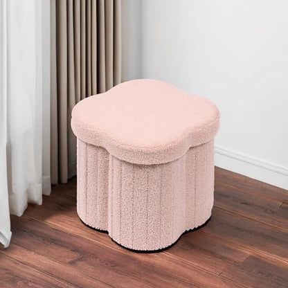 B FSOBEIIALEO Storage Ottoman Cube, Flowers Shaped Ottomans with Storage Foot Stool Footrest for Lving Room, Boucle Ottoman Seat for Dorm Room,Faux Teddy Fur, Pink 12.6"x12.6"x12.6"