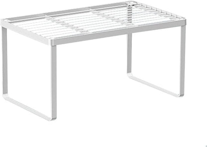 Kitchen Cabinet Storage Shelf Stackable Wire Spice Rack Organizer Heavy Duty Space Saver for Bathroom Bedroom Closet Laundry Room Office Countertop - White, Pack 1