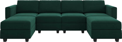 Belffin Modular Sectional Sofa Oversized U Shaped Sectional Couch with Reversible Chaise Velvet Modular U Shape Sofa with Storage Seat Green