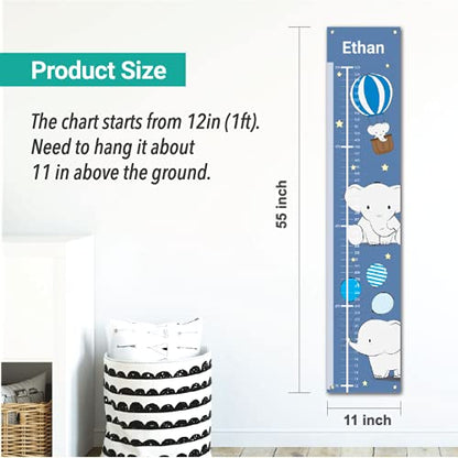 Sungwon Personalized Kids Canvas Growth Chart, Height Chart, Elephant