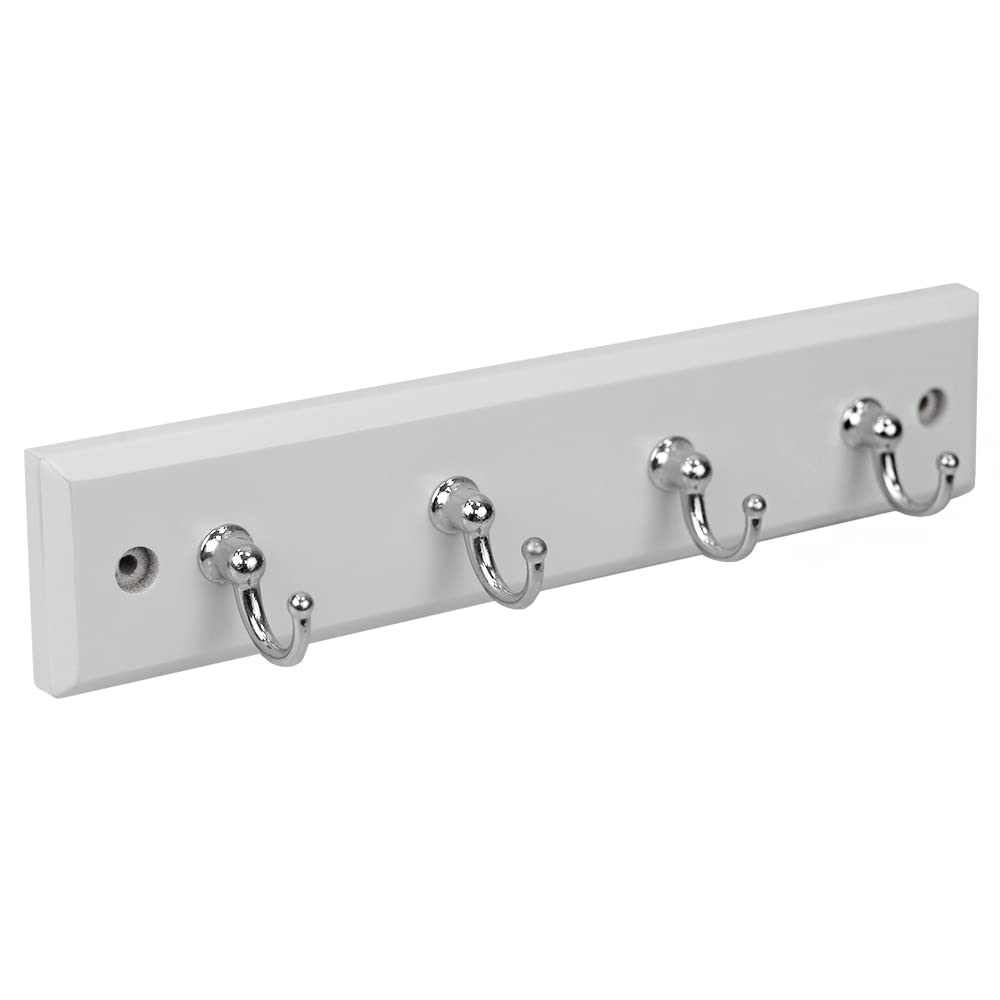 Wall-Mounted Key Hanger for Wall (White), by Home Basics | Includes 4 Key Hooks | MDF and Steel Key