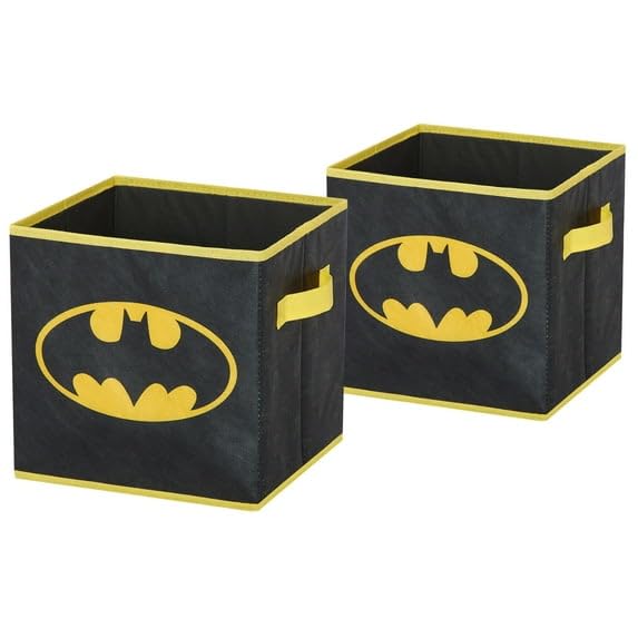Batman Kids Storage Cubes, 2 Pack Foldable Fabric Bins with Handles, Collapsible Organizer Boxes