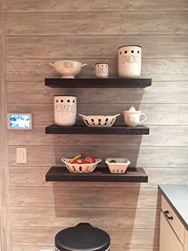 Joel's Antiques 24 Inch Wooden Floating Shelves for Wall - 24x12x2 in - Made of Natural Wood - Short Deep Heavy Duty Rustic Wall Shelves for Bedroom - Perfect for Bathroom, Kitchen - Mocha