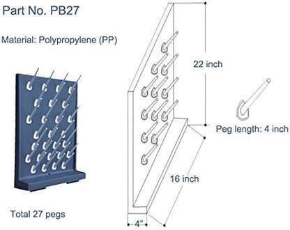 Pegboard Bench-top/Wall-Mount Laboratory Glassware Drying Rack with 27 Pegs, Gray Color